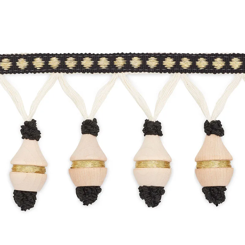 Schumacher Matthew Molded Fringe trim in Black/Gold Metallic (MF4022-5)
