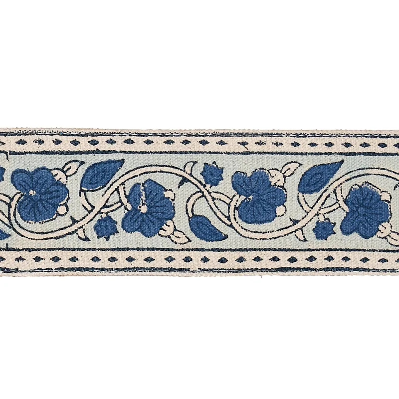 Schumacher Mila Hand Block Print Tape trim in Blue (78591)