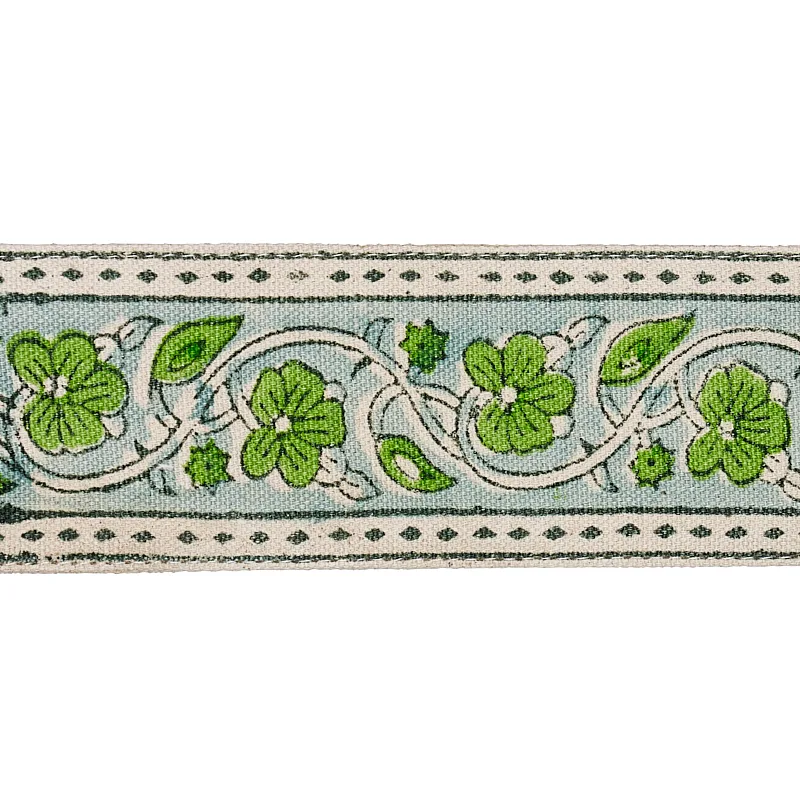 Schumacher Mila Hand Block Print Tape trim in Green (78592)