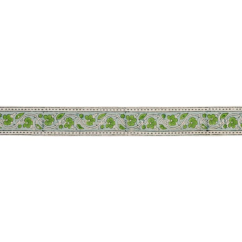 Schumacher Mila Hand Block Print Tape trim in Green (78592)