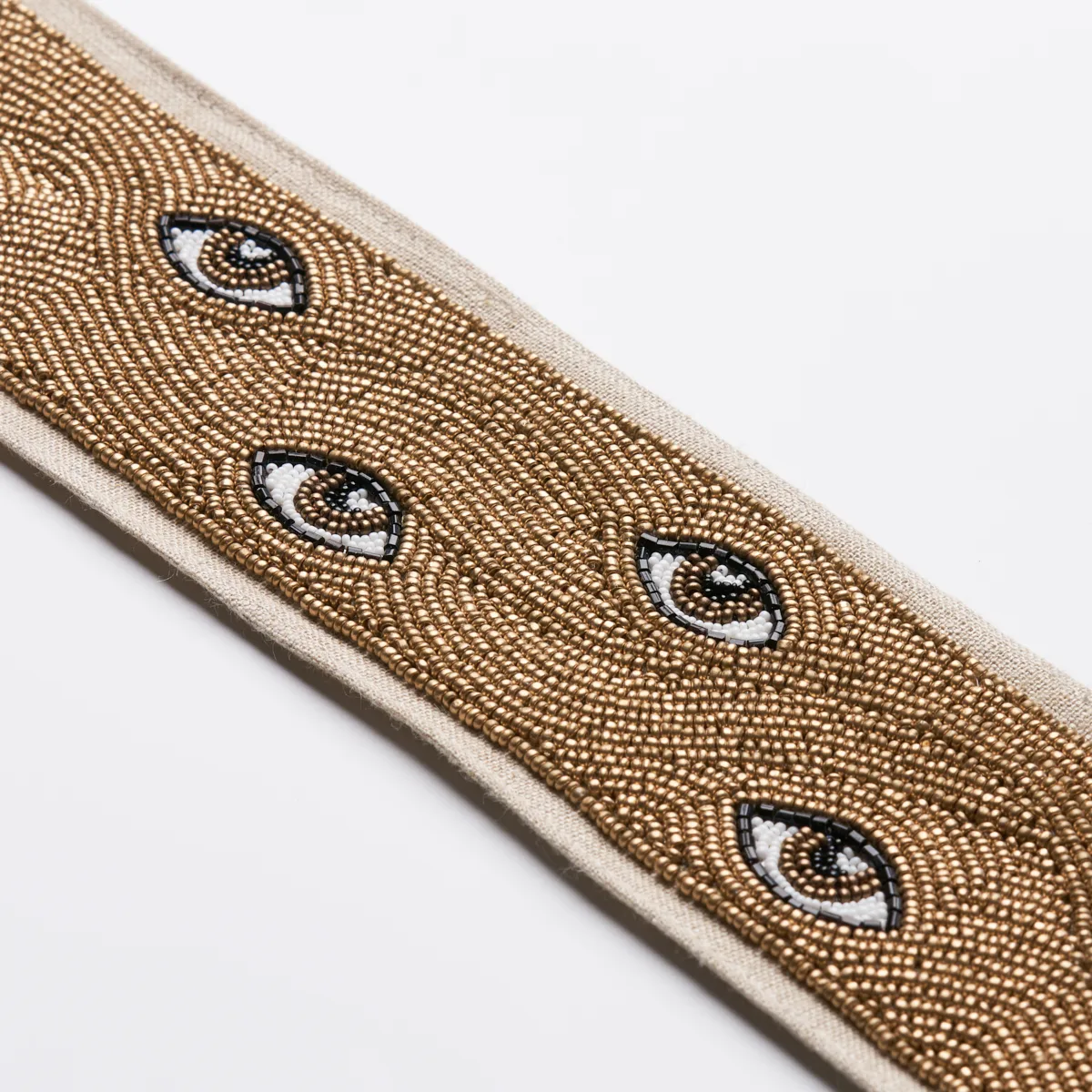 Schumacher Mind'S Eye Beaded Tape trim in Brown & Gold (83620)