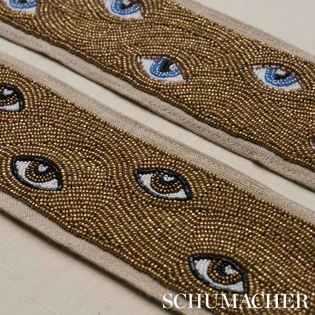 Schumacher Mind'S Eye Beaded Tape trim in Brown & Gold (83620)