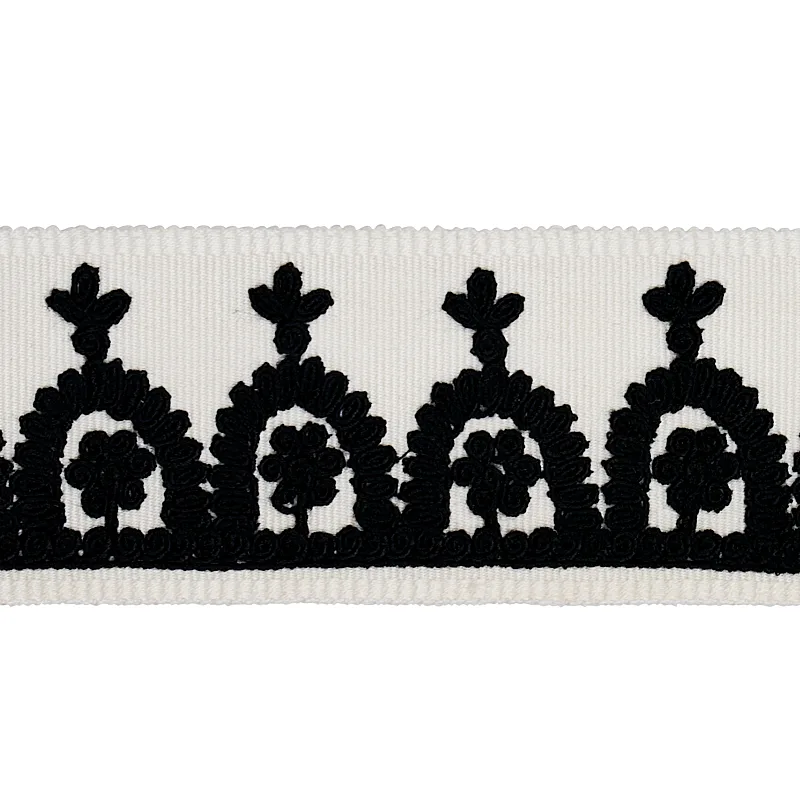 Schumacher Noelia Embroidered Tape trim in Black on Ivory (74155)