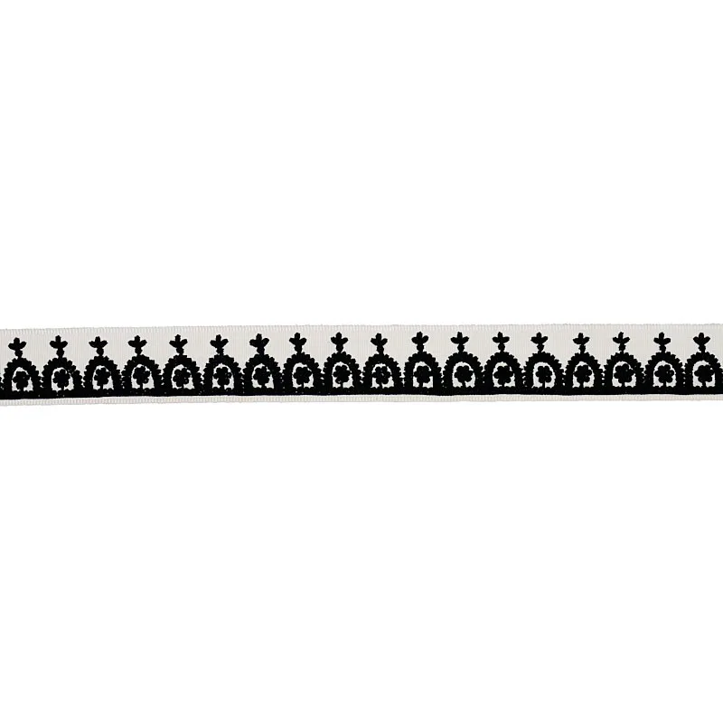 Schumacher Noelia Embroidered Tape trim in Black on Ivory (74155)