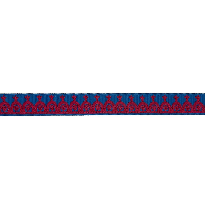 Schumacher Noelia Embroidered Tape trim in Red on Blue (74156)