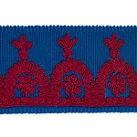 Schumacher Noelia Embroidered Tape trim in Red on Blue (74156)