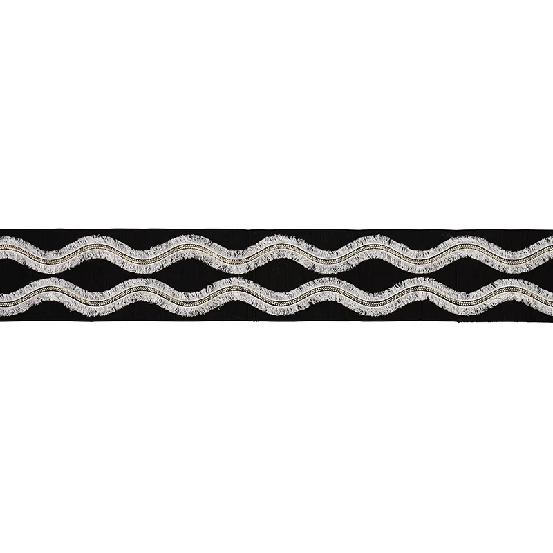 Schumacher Ogee Embroidered Tape trim in Black (74334)
