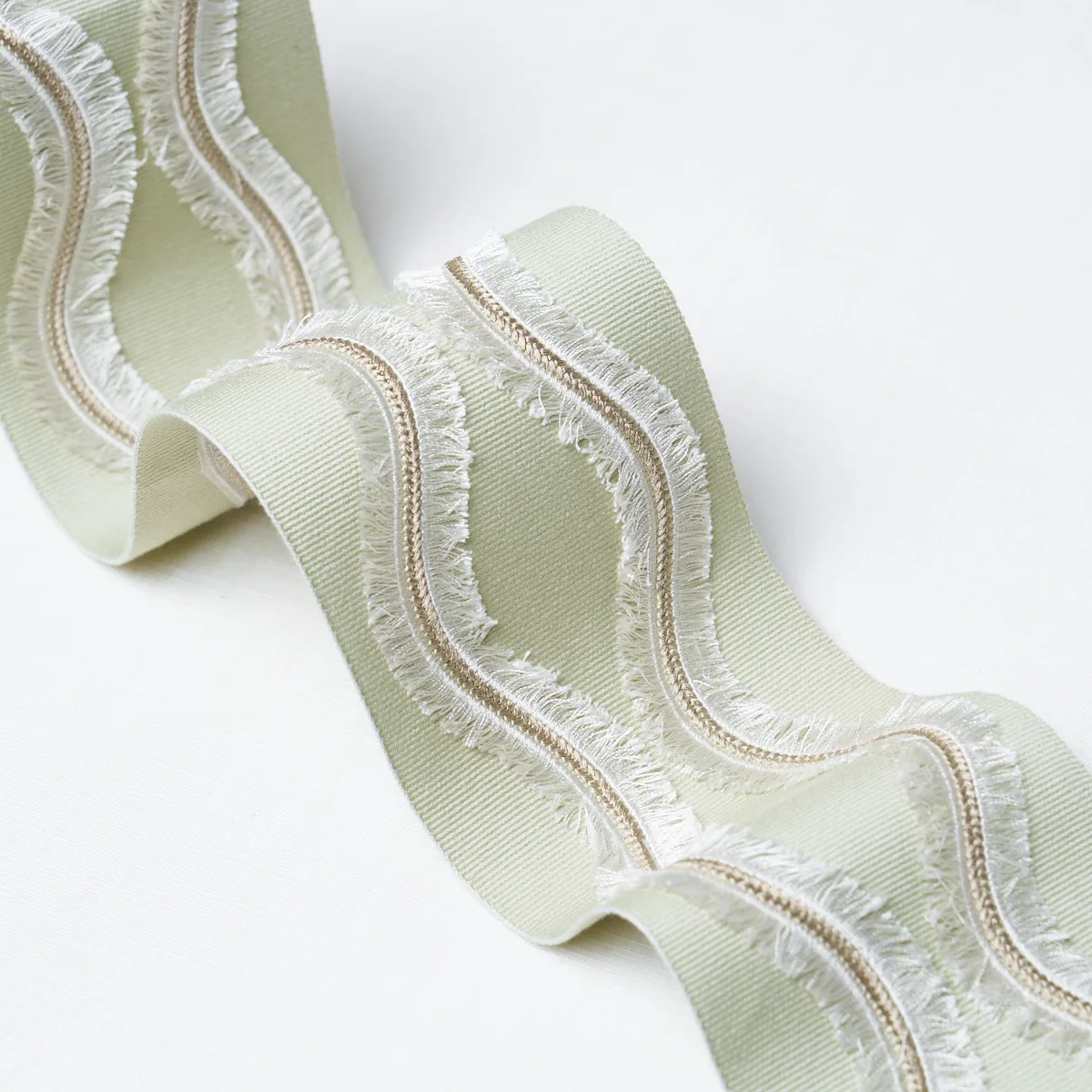 74335 | Ogee Embroidered Tape - Seaglass Schumacher Ogee Embroidered Tape trim in Seaglass (74335)