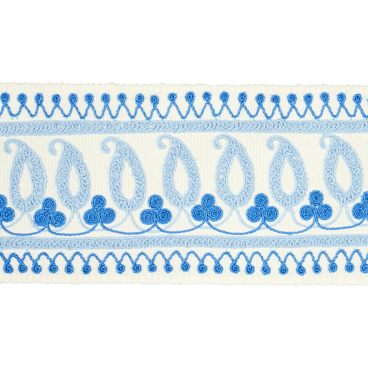 Schumacher Paisley Embroidered Tape trim in Blues (81230)