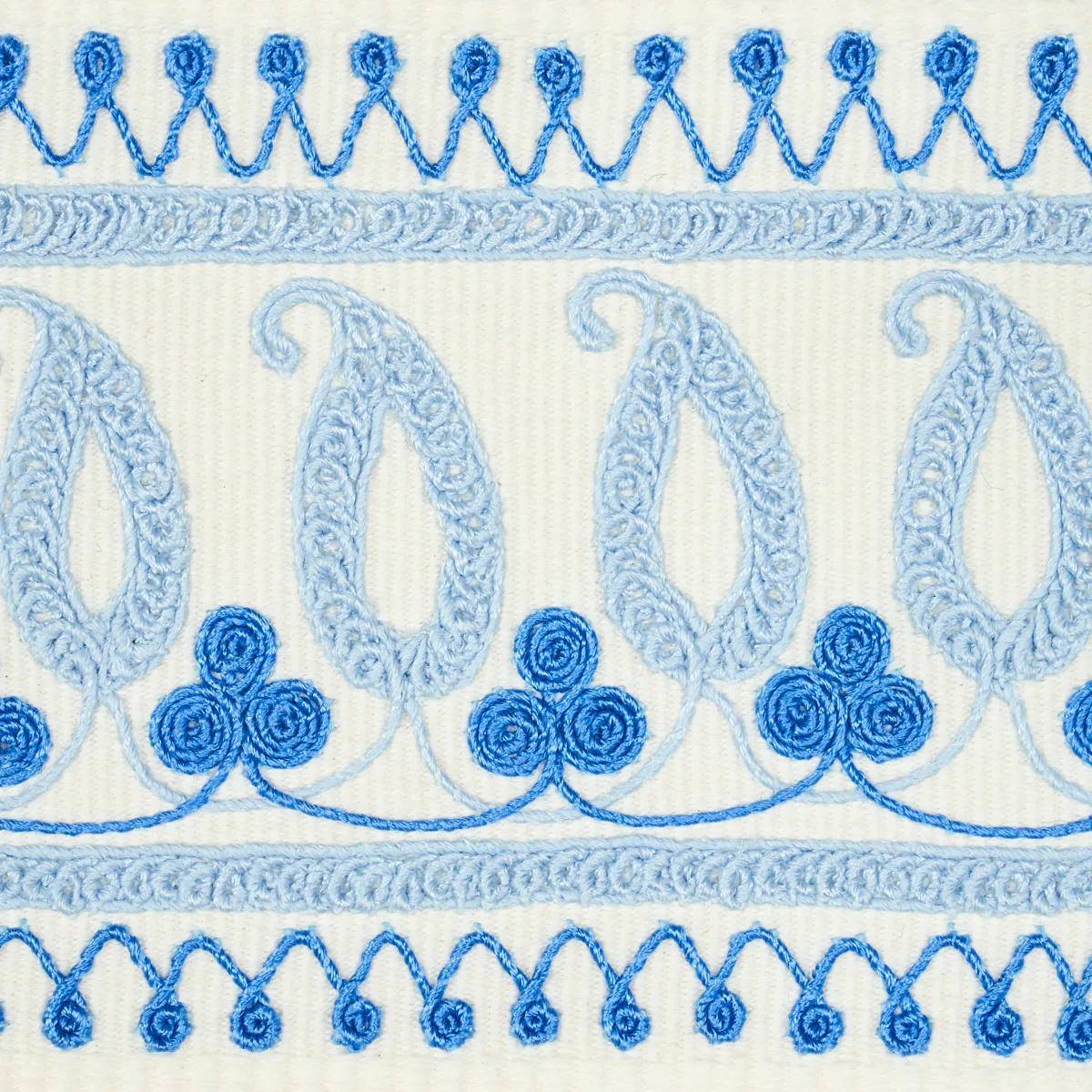 81230 | Paisley Embroidered Tape - Blues Schumacher Paisley Embroidered Tape trim in Blues (81230)