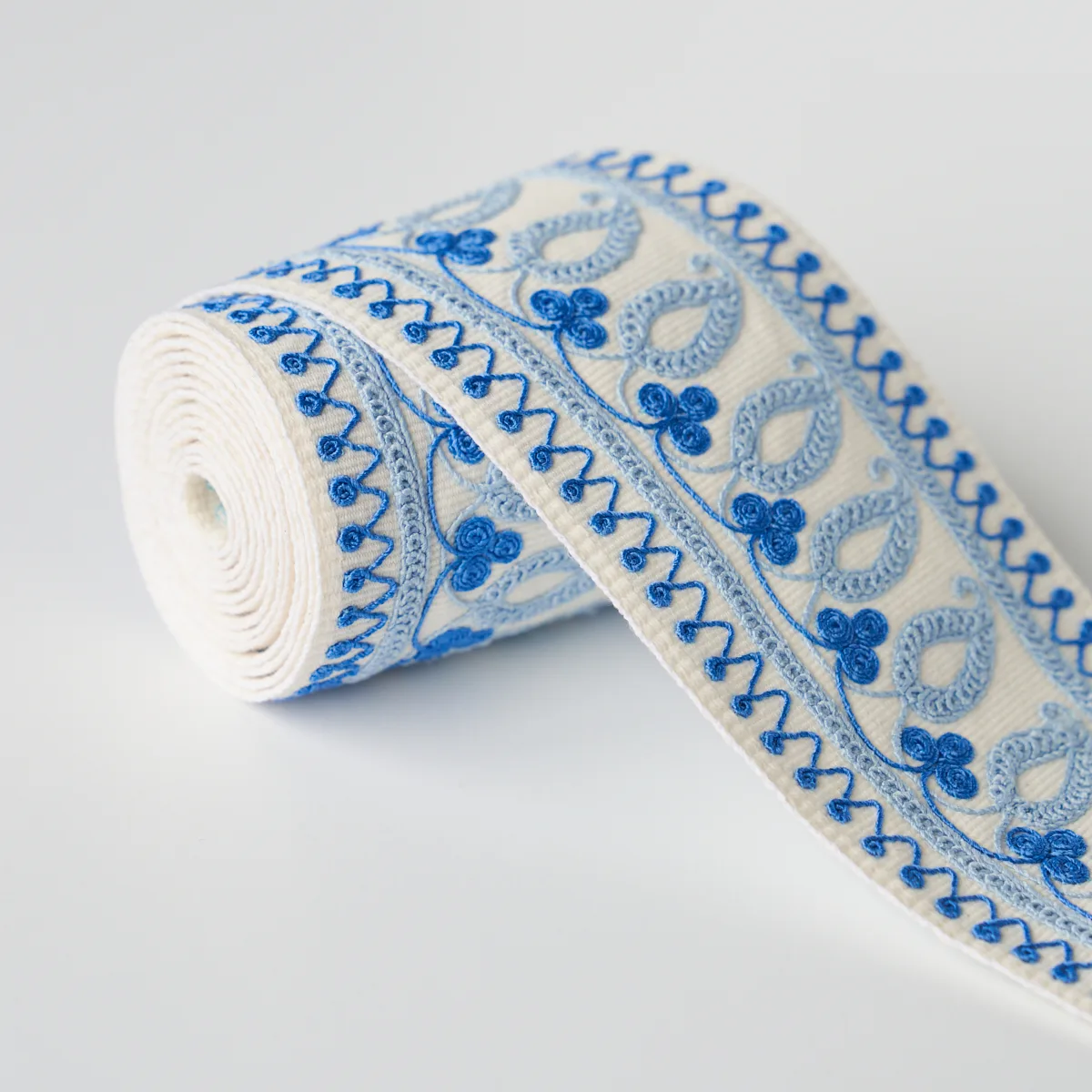 81230 | Paisley Embroidered Tape - Blues Schumacher Paisley Embroidered Tape trim in Blues (81230)