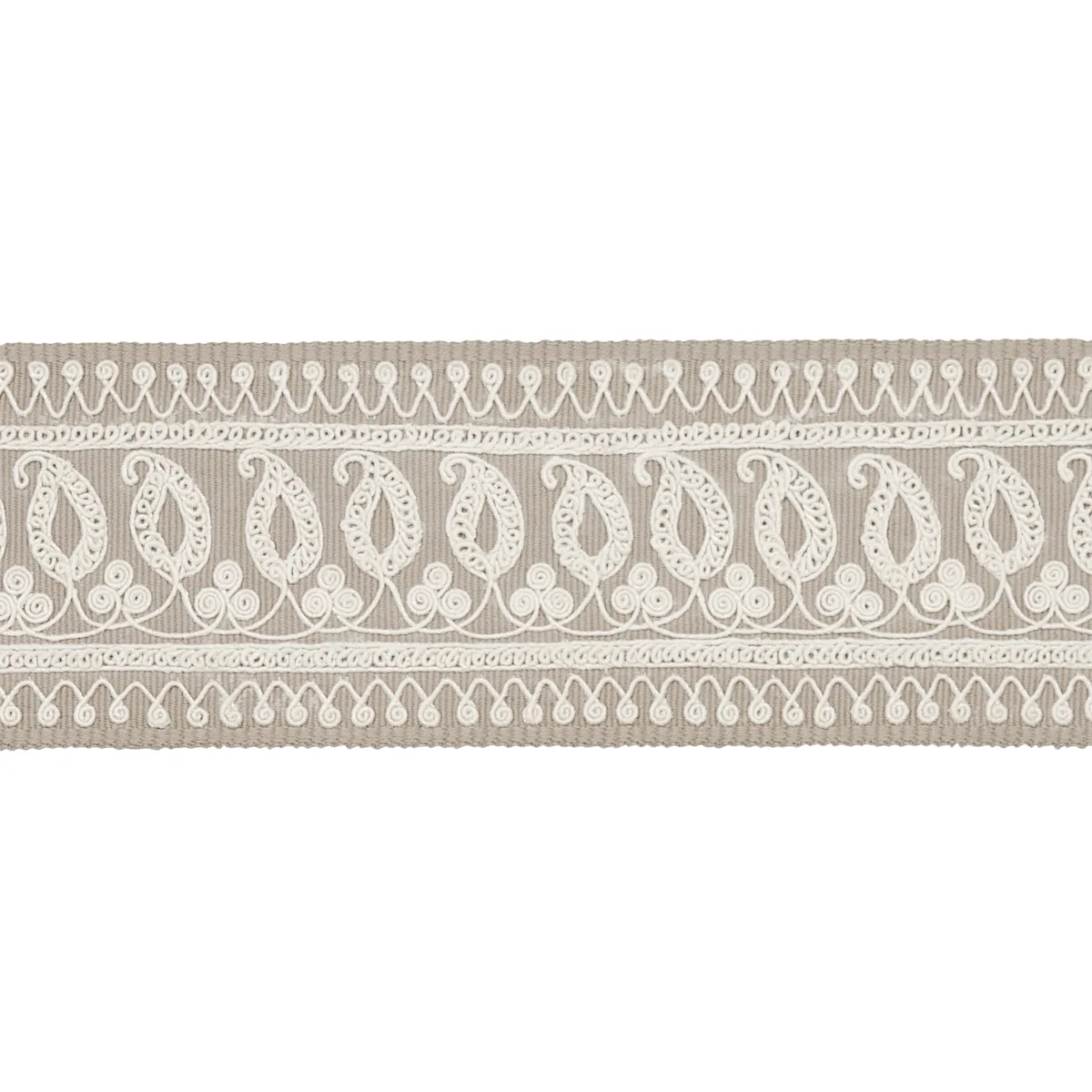 Schumacher Paisley Embroidered Tape trim in Sand (81231)