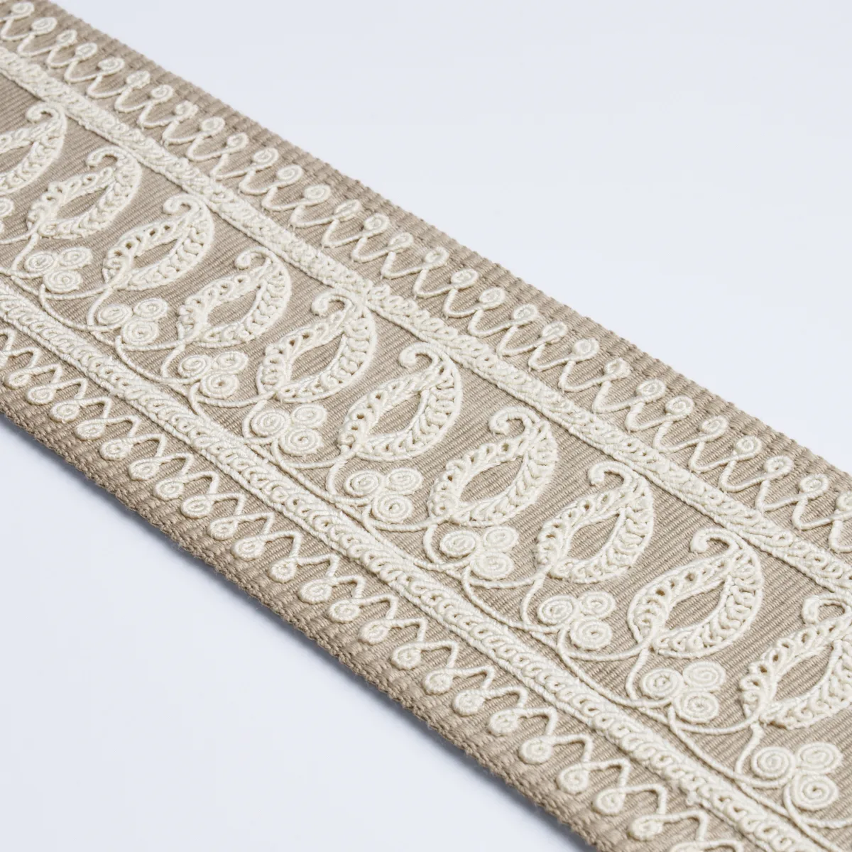 81231 | Paisley Embroidered Tape - Sand Schumacher Paisley Embroidered Tape trim in Sand (81231)