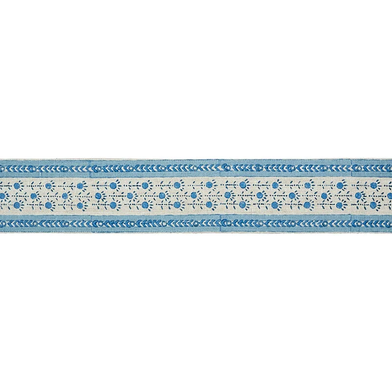 Schumacher Pica Bella Hand Blocked Tape trim in Blue (79101)