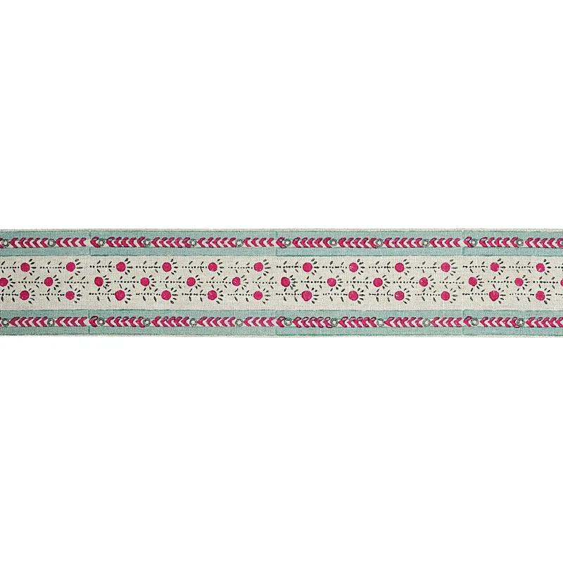 79102 | Pica Bella Hand Blocked Tape - Magenta & Pistachio Schumacher Pica Bella Hand Blocked Tape trim in Magenta & Pistachio (79102)
