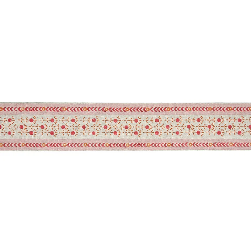 Schumacher Pica Bella Hand Blocked Tape trim in Pink & Orange (79100)
