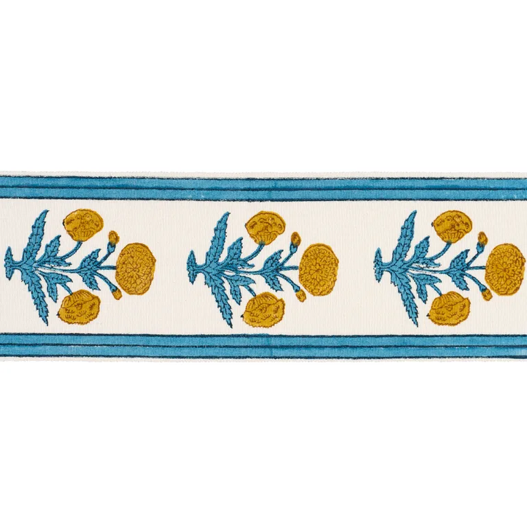 Schumacher Poppy Hand Block Trim in Blue (85440)