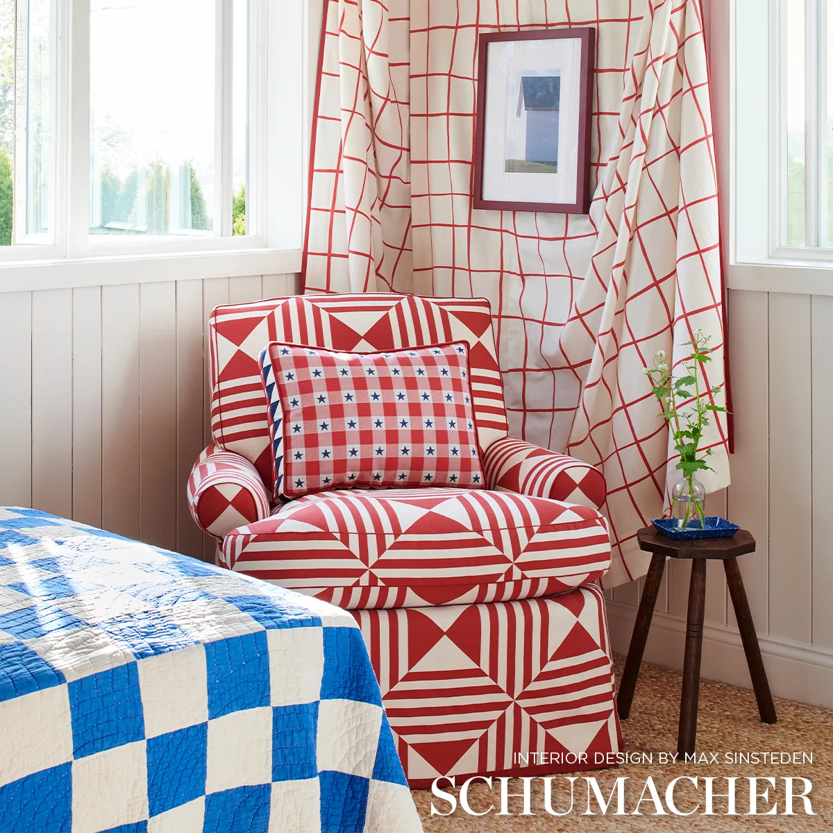 Schumacher Quilted Diamond Tape trim in Americana (87581)