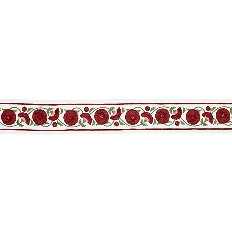 Schumacher Saranda Flower Embroidery Tape trim in Cardinal (80390)