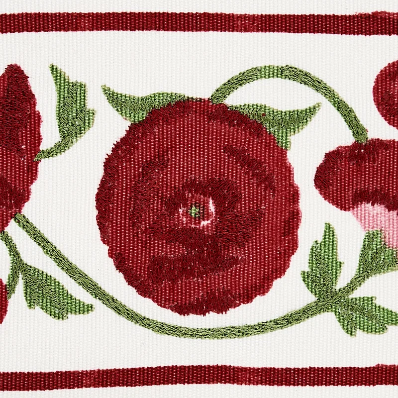 80390 | Saranda Flower Embroidery Tape - Cardinal Schumacher Saranda Flower Embroidery Tape trim in Cardinal (80390)