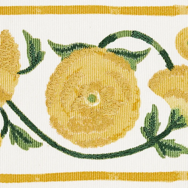 80391 | Saranda Flower Embroidery Tape - Marigold Schumacher Saranda Flower Embroidery Tape trim in Marigold (80391)
