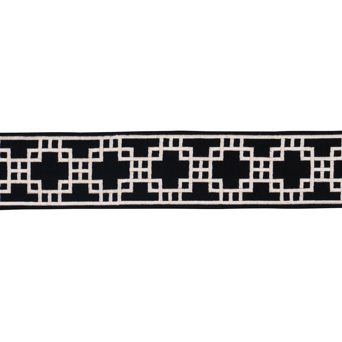 Schumacher Squared Away Trellis Tape trim in Black (83593)