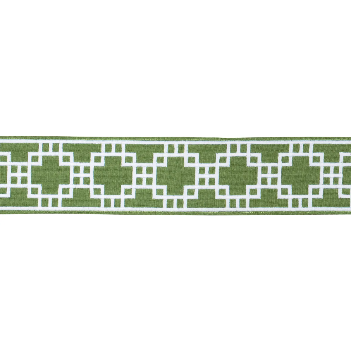 Schumacher Squared Away Trellis Tape trim in Green (83590)