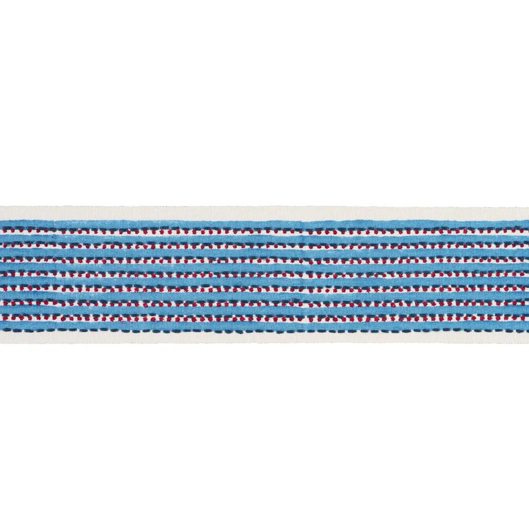 Schumacher Stripe & Dot Hand Block Trim in Blue (85421)