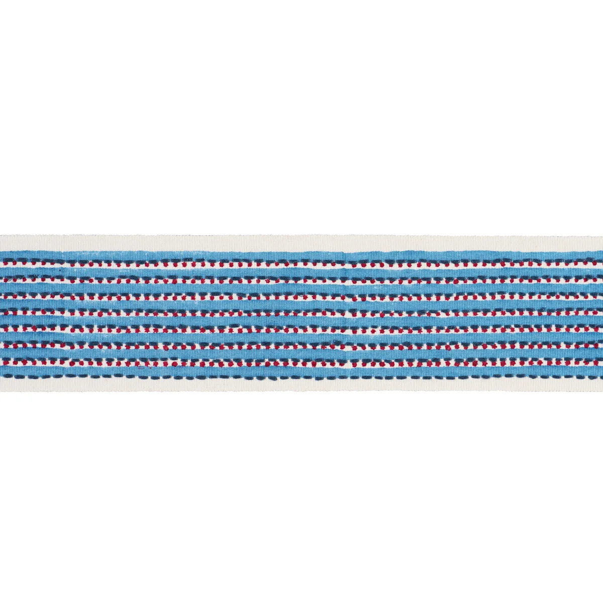 Schumacher Stripe & Dot Hand Block Trim in Blue (85421)