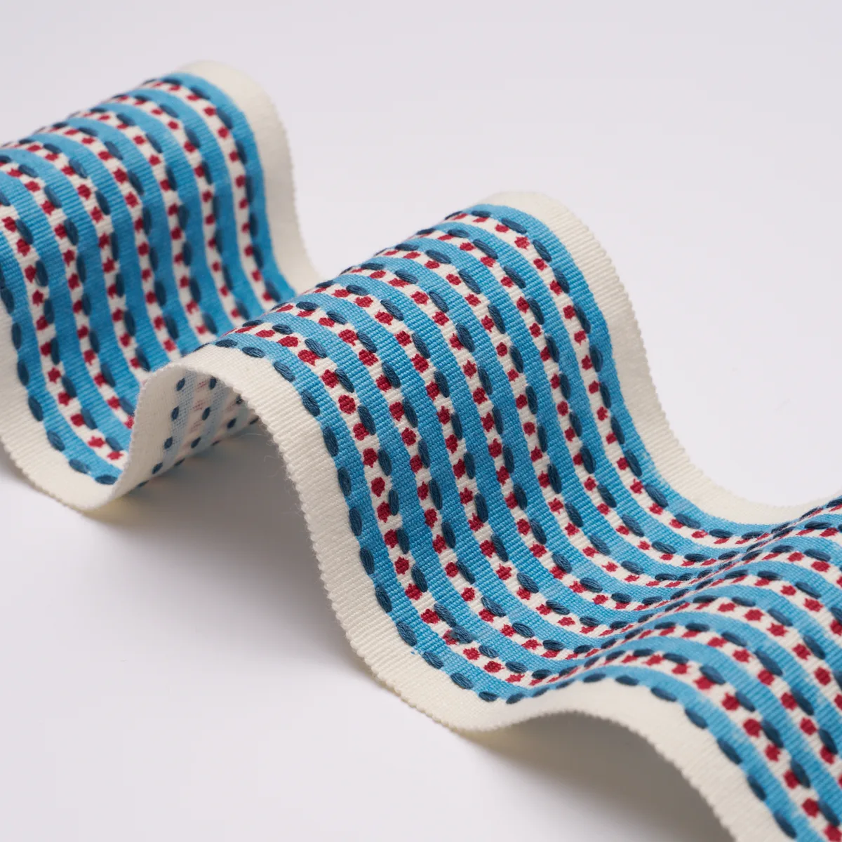 85421 | Stripe & Dot Hand Block Trim - Blue Schumacher Stripe & Dot Hand Block Trim in Blue (85421)