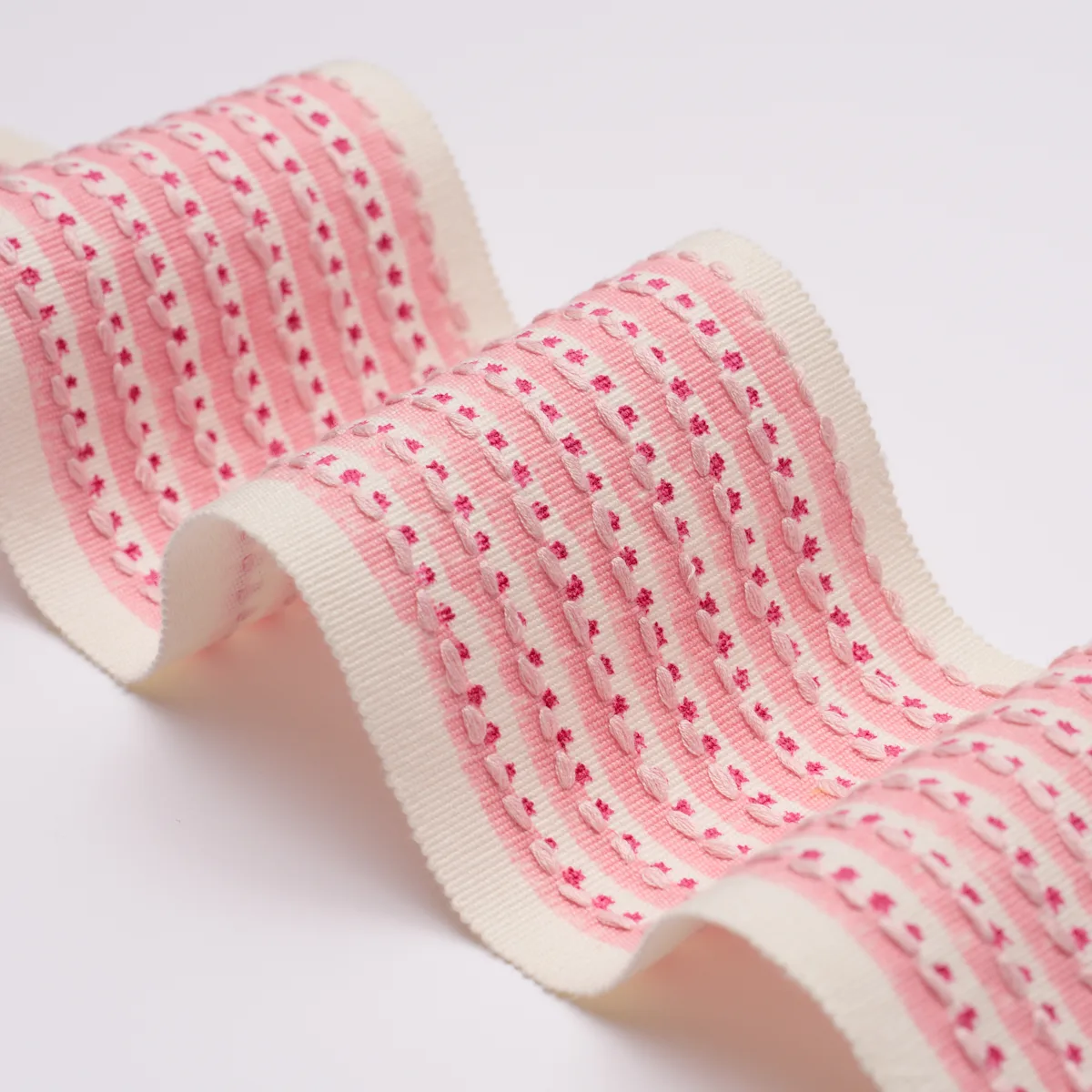 85420 | Stripe & Dot Hand Block Trim - Pink Schumacher Stripe & Dot Hand Block Trim in Pink (85420)