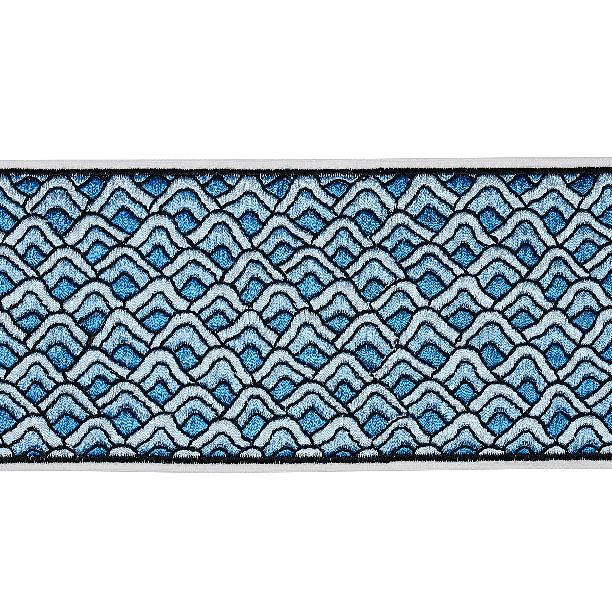 Schumacher Sunrise Embroidery Tape trim in Blues (80893)