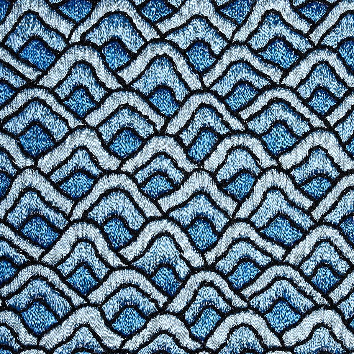 Schumacher Sunrise Embroidery Tape trim in Blues (80893)