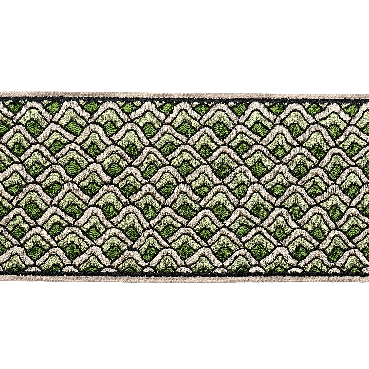 Schumacher Sunrise Embroidery Tape trim in Emerald (80892)