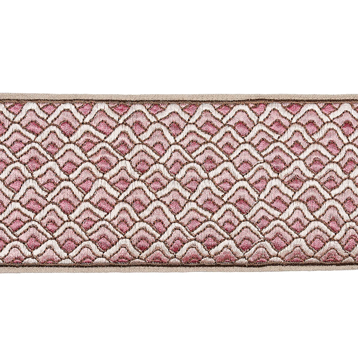 Schumacher Sunrise Embroidery Tape trim in Pink (80891)