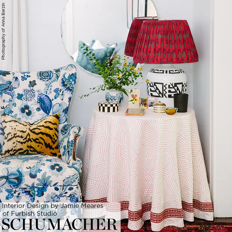 70646 | Talitha Tape - Red on Natural Schumacher Talitha Tape trim in Red on Natural (70646)