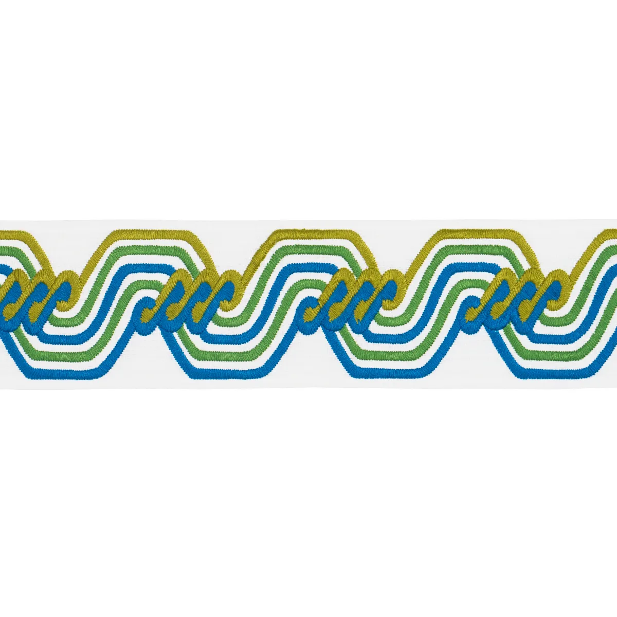 Schumacher The Twist Embroidered Tape trim in Peacock (83631)