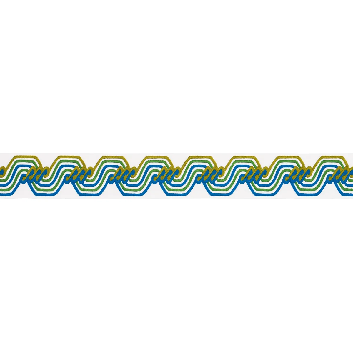 Schumacher The Twist Embroidered Tape trim in Peacock (83631)