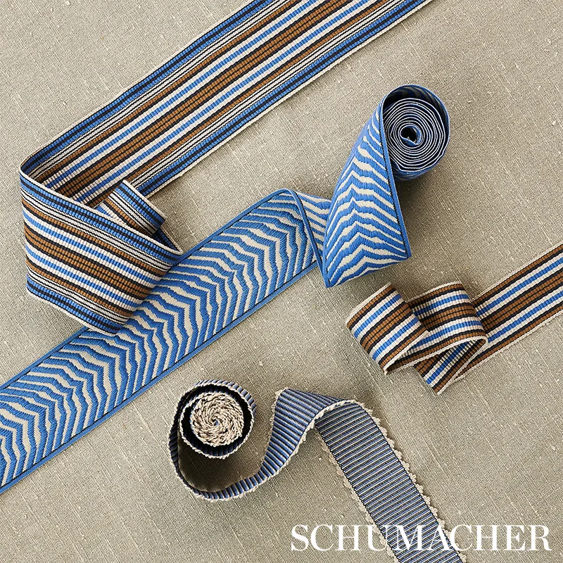 79740 | Topaki Stripe Tape Wide - Bluebell Schumacher Topaki Stripe Tape Wide trim in Bluebell (79740)