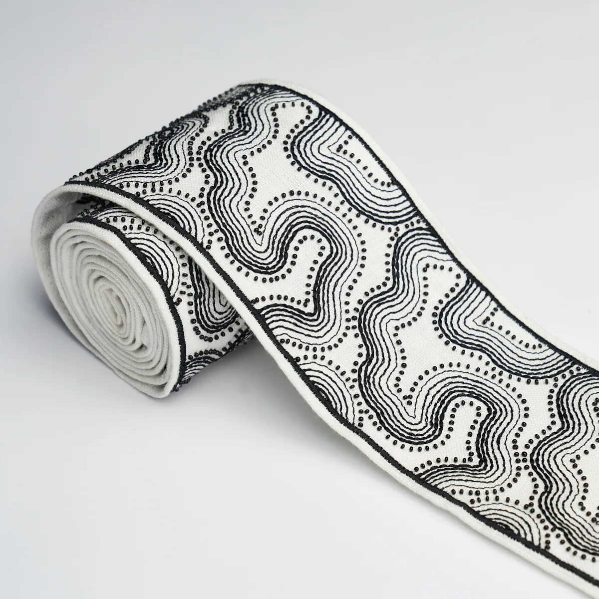 81220 | Topo Beaded Tape - Black & White Schumacher Topo Beaded Tape trim in Black & White (81220)