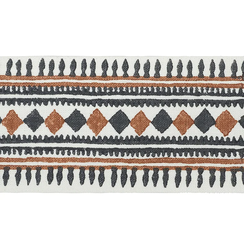 Schumacher Toula Hand Blocked Linen Tape trim in Black & Brown (77333)