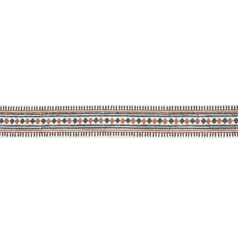 Schumacher Toula Hand Blocked Linen Tape trim in Black & Brown (77333)