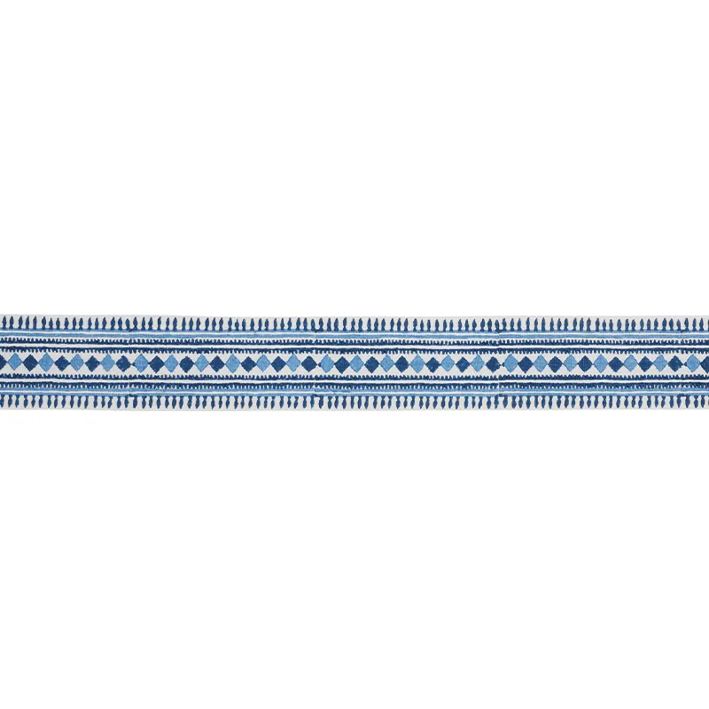 Schumacher Toula Hand Blocked Linen Tape trim in Blues (77330)