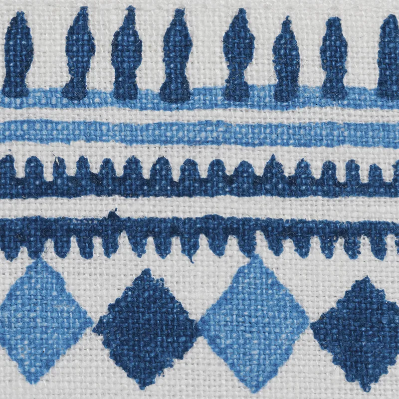 77330 | Toula Hand Blocked Linen Tape - Blues Schumacher Toula Hand Blocked Linen Tape trim in Blues (77330)