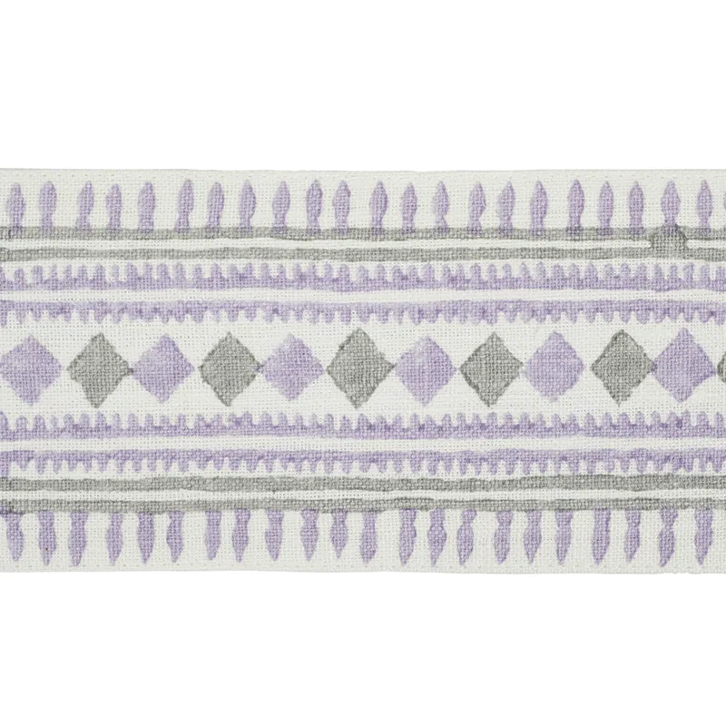 Schumacher Toula Hand Blocked Linen Tape trim in Lilac & Grey (77332)