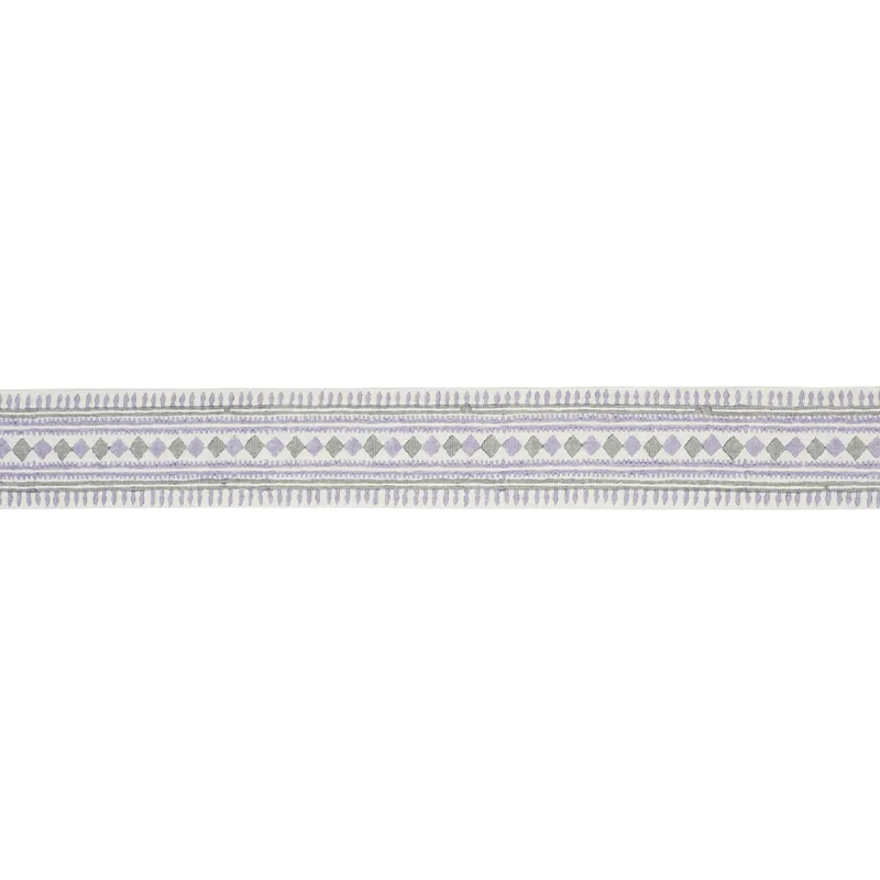 Schumacher Toula Hand Blocked Linen Tape trim in Lilac & Grey (77332)