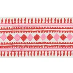 77331 | Toula Hand Blocked Linen Tape - Red & Pink Schumacher Toula Hand Blocked Linen Tape trim in Red & Pink (77331)