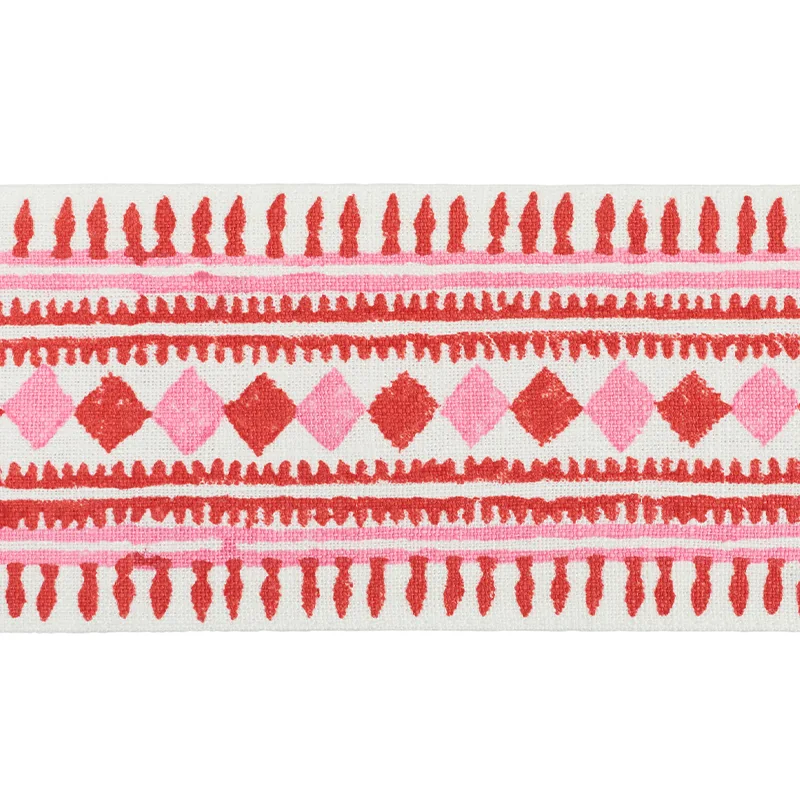Schumacher Toula Hand Blocked Linen Tape trim in Red & Pink (77331)