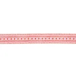 77331 | Toula Hand Blocked Linen Tape - Red & Pink Schumacher Toula Hand Blocked Linen Tape trim in Red & Pink (77331)