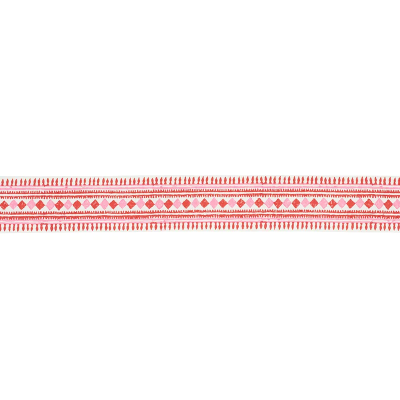 Schumacher Toula Hand Blocked Linen Tape trim in Red & Pink (77331)